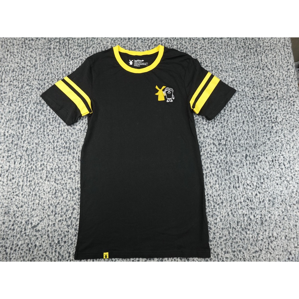 Dutch Bros Coffee Ringer T-Shirt Small Black Yellow Good Graphic Stripe 11509